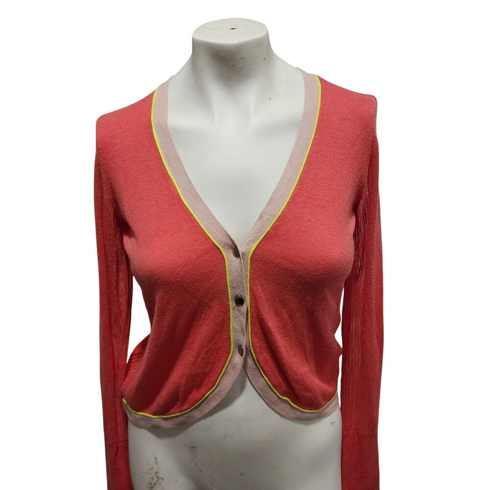 Simply Vera Vera Wang Coral Knit Cardigan S V-Neck Button Cropped Modern
